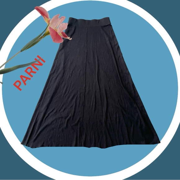 PARNI LONG BLACK COTTON SKIRT S - Picture 1 of 4